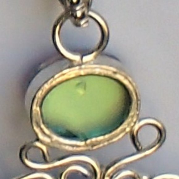 Dalmation Jasper Rainbow Topaz Green Amethyst .925 Scrollwork Pendant Only - Picture 6 of 10